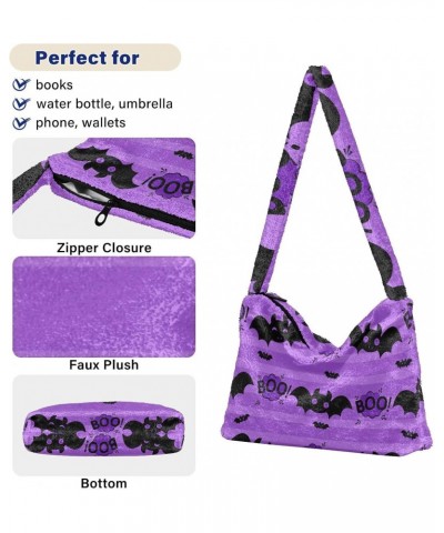 Halloween Women Boho Handbag Bat Boo Black Purple Underarm Bag Tote Bag Shoulder Bag Crossbody Bag Fluffy Cell Phone Purse La...