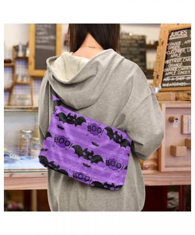 Halloween Women Boho Handbag Bat Boo Black Purple Underarm Bag Tote Bag Shoulder Bag Crossbody Bag Fluffy Cell Phone Purse La...