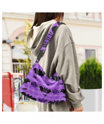 Halloween Women Boho Handbag Bat Boo Black Purple Underarm Bag Tote Bag Shoulder Bag Crossbody Bag Fluffy Cell Phone Purse La...