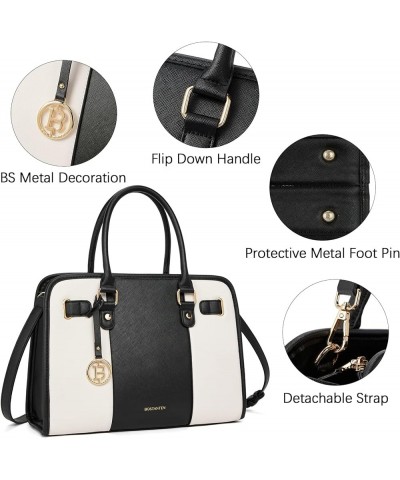 Leather Handbags for Women Designer Satchel Purses Top Handle Tote Work Shoulder Bags A-black&beige $41.20 Totes