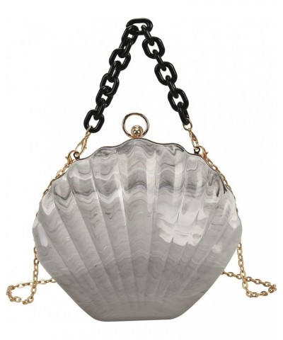 Women Mini Seashell Evening Clutch Top-Handle Bag Chain Strap Cross-body Shoulder Bag Grey $15.38 Evening Bags