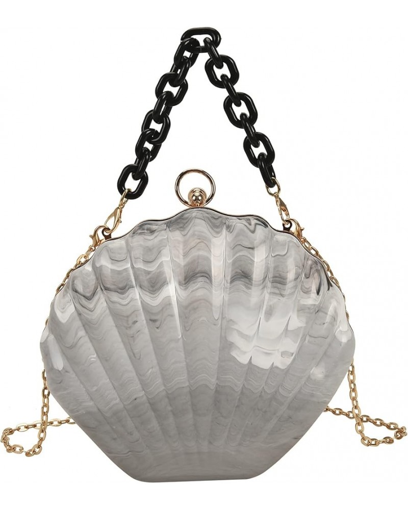 Women Mini Seashell Evening Clutch Top-Handle Bag Chain Strap Cross-body Shoulder Bag Grey $15.38 Evening Bags