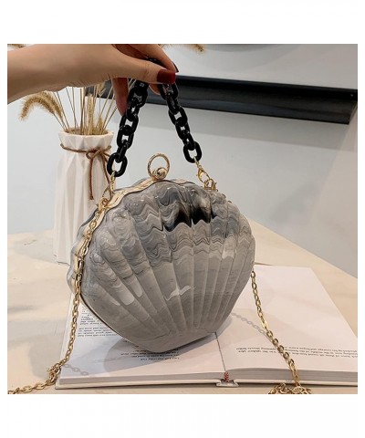 Women Mini Seashell Evening Clutch Top-Handle Bag Chain Strap Cross-body Shoulder Bag Grey $15.38 Evening Bags