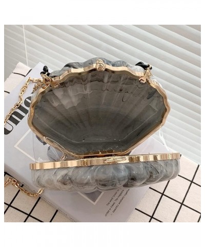 Women Mini Seashell Evening Clutch Top-Handle Bag Chain Strap Cross-body Shoulder Bag Grey $15.38 Evening Bags