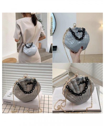 Women Mini Seashell Evening Clutch Top-Handle Bag Chain Strap Cross-body Shoulder Bag Grey $15.38 Evening Bags