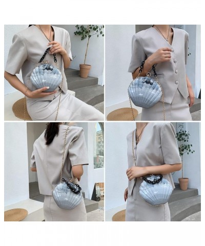 Women Mini Seashell Evening Clutch Top-Handle Bag Chain Strap Cross-body Shoulder Bag Grey $15.38 Evening Bags