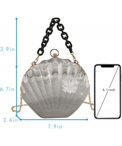 Women Mini Seashell Evening Clutch Top-Handle Bag Chain Strap Cross-body Shoulder Bag Grey $15.38 Evening Bags