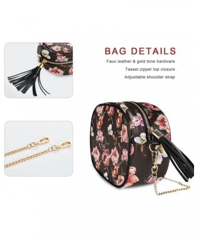 Small Crossbody Bag Bright Pink Peony Flowers Womens Shoulder Chain Bag PU Leather Small Purse With Tassel $10.80 Shoulder Bags