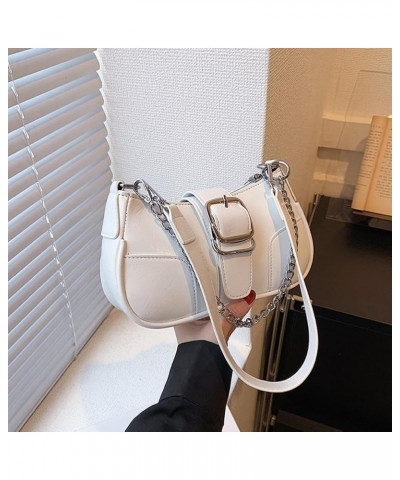 Y2k Purse Small Shoulder Bag for Women Y2k 90s Hobo Handbag Trendy Leather Clutch Purse Chain Underarm Bag 2023 A2-white $17....