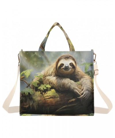 Corduroy Tote Bag for Women Sloth on Branch Print, Handbag Purses with Detachable Strap Size Small $12.98 Crossbody Bags