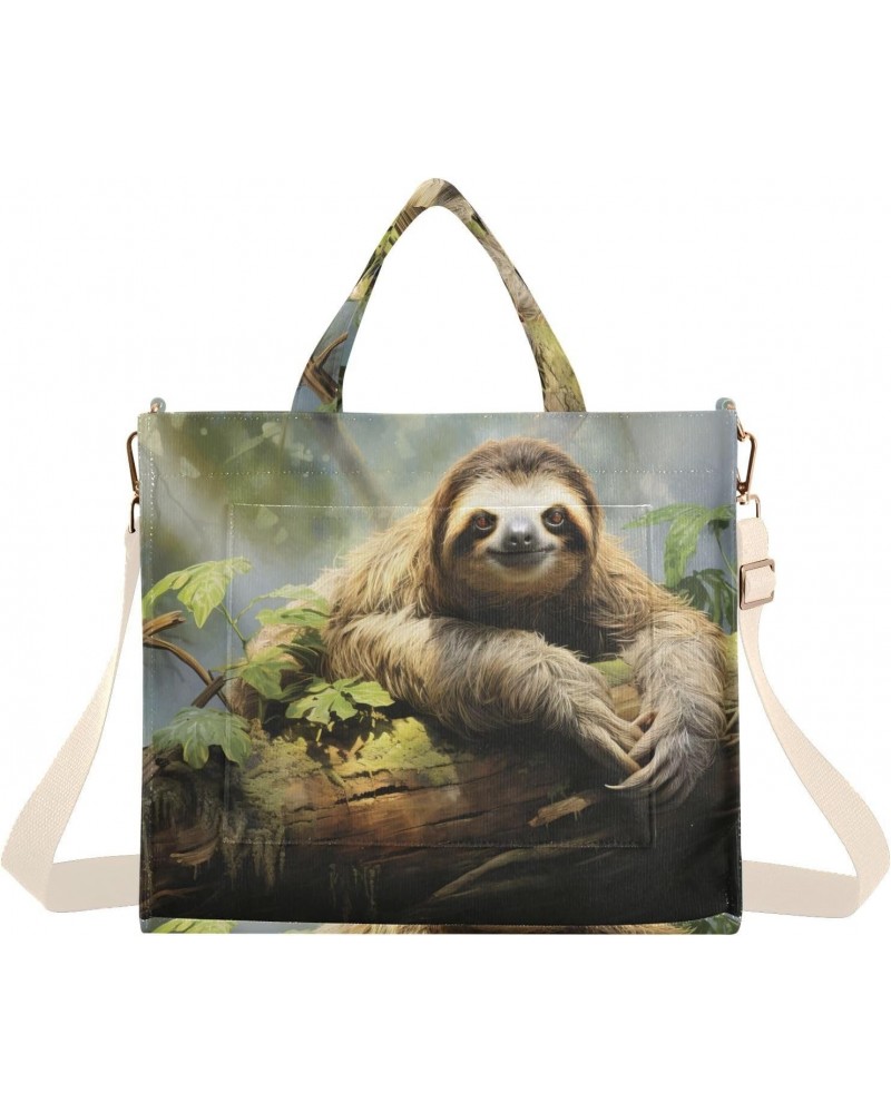 Corduroy Tote Bag for Women Sloth on Branch Print, Handbag Purses with Detachable Strap Size Small $12.98 Crossbody Bags