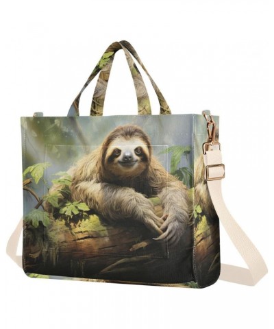 Corduroy Tote Bag for Women Sloth on Branch Print, Handbag Purses with Detachable Strap Size Small $12.98 Crossbody Bags