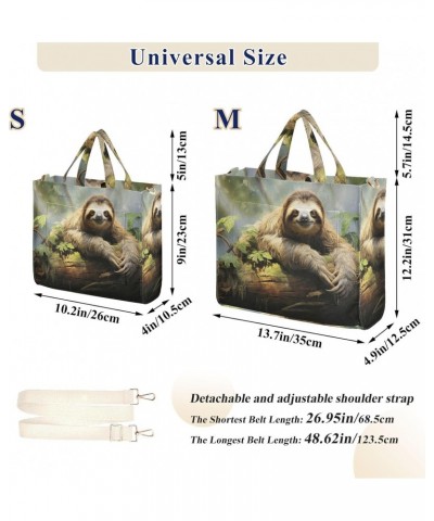 Corduroy Tote Bag for Women Sloth on Branch Print, Handbag Purses with Detachable Strap Size Small $12.98 Crossbody Bags