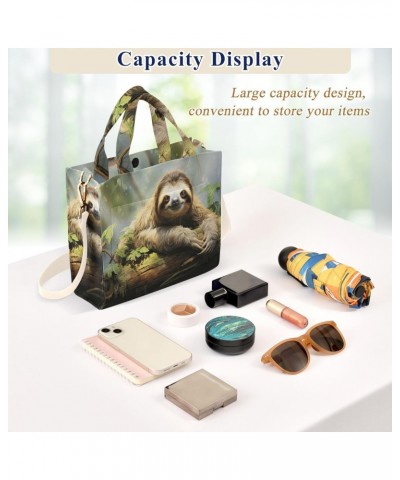 Corduroy Tote Bag for Women Sloth on Branch Print, Handbag Purses with Detachable Strap Size Small $12.98 Crossbody Bags