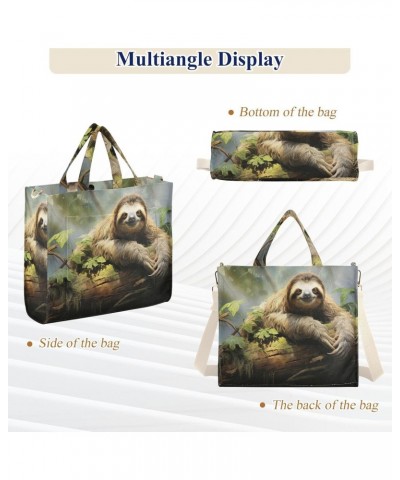 Corduroy Tote Bag for Women Sloth on Branch Print, Handbag Purses with Detachable Strap Size Small $12.98 Crossbody Bags