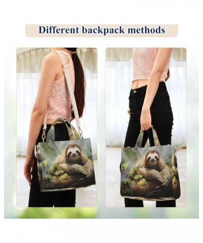 Corduroy Tote Bag for Women Sloth on Branch Print, Handbag Purses with Detachable Strap Size Small $12.98 Crossbody Bags