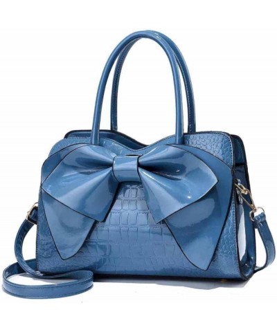 Top-handle Bag Tote for Women Patent PU Leather Shoulder Crosssbody Bags Satchel Bowknot Handbag Purse Blue $14.39 Totes