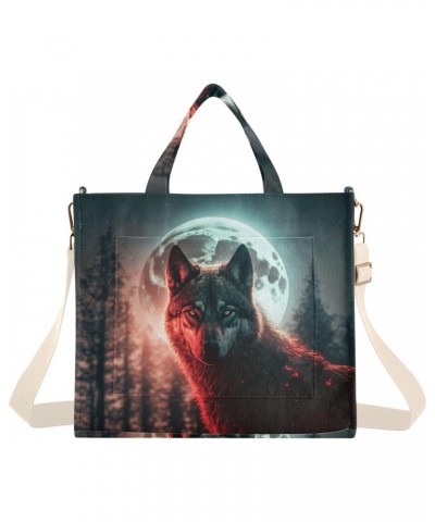 Night Wolf Moon Tote Bag Corduroy Tote Bag Women Shoulder Handbags with Etachable Shoulder Strap $13.53 Totes