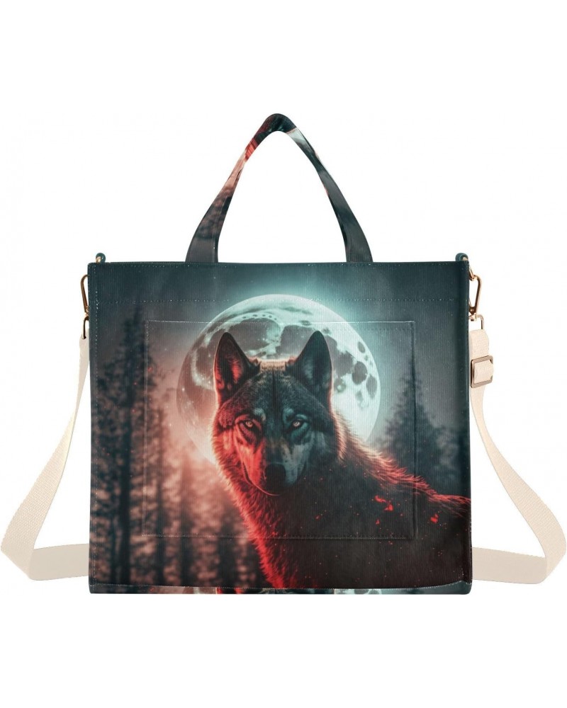 Night Wolf Moon Tote Bag Corduroy Tote Bag Women Shoulder Handbags with Etachable Shoulder Strap $13.53 Totes