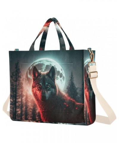 Night Wolf Moon Tote Bag Corduroy Tote Bag Women Shoulder Handbags with Etachable Shoulder Strap $13.53 Totes