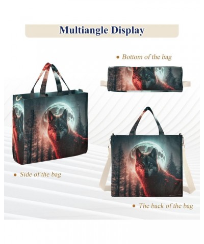 Night Wolf Moon Tote Bag Corduroy Tote Bag Women Shoulder Handbags with Etachable Shoulder Strap $13.53 Totes