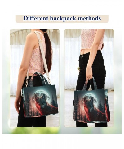 Night Wolf Moon Tote Bag Corduroy Tote Bag Women Shoulder Handbags with Etachable Shoulder Strap $13.53 Totes