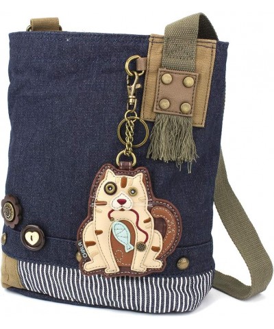 Handbags Blue/Sand Canvas Patch Cross-body Messenger Bags with 2021 new key-fob Denim_ Cat-ii $25.37 Crossbody Bags