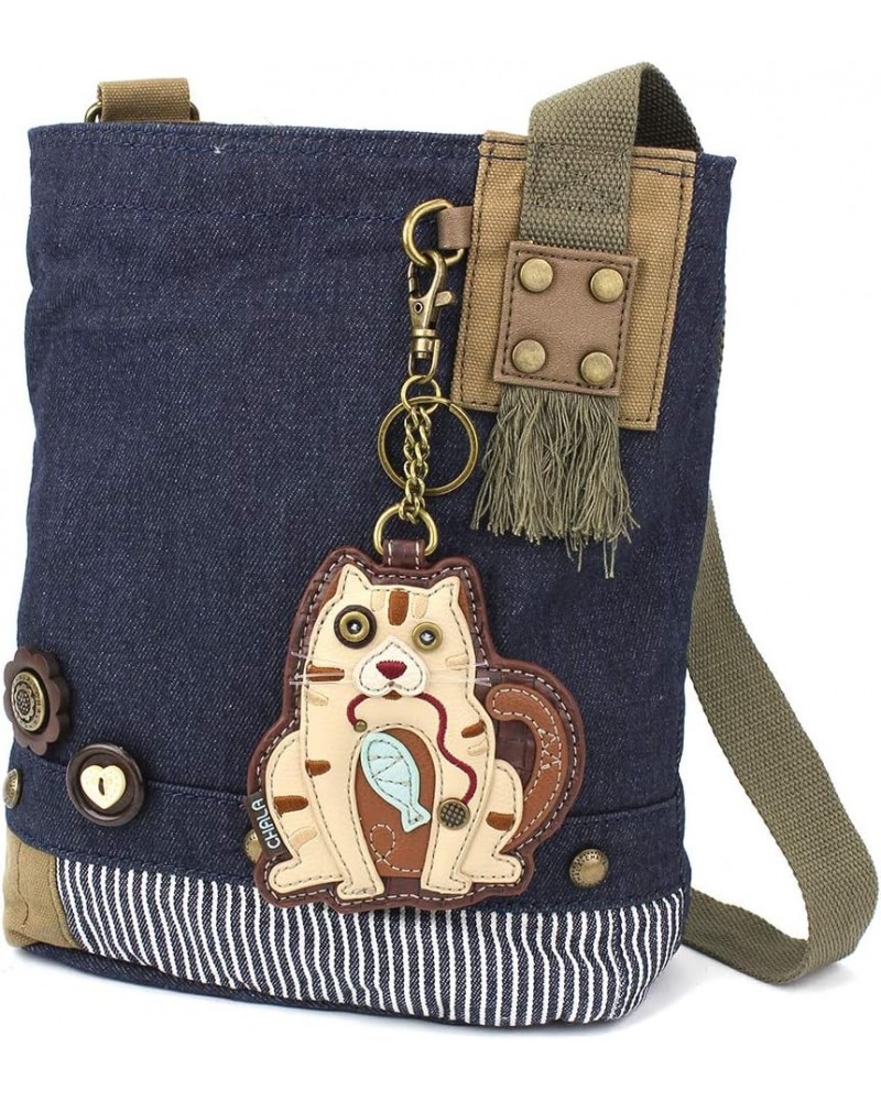 Handbags Blue/Sand Canvas Patch Cross-body Messenger Bags with 2021 new key-fob Denim_ Cat-ii $25.37 Crossbody Bags