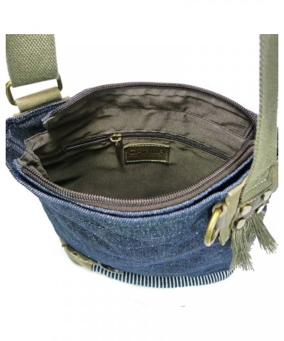 Handbags Blue/Sand Canvas Patch Cross-body Messenger Bags with 2021 new key-fob Denim_ Cat-ii $25.37 Crossbody Bags