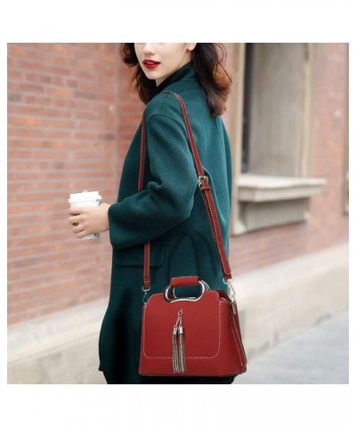 Top Handle Handbag for Women Tassel Shoulder Bag Soft Faux Leather Crossbody Bag Retro Satchel Red $36.25 Totes