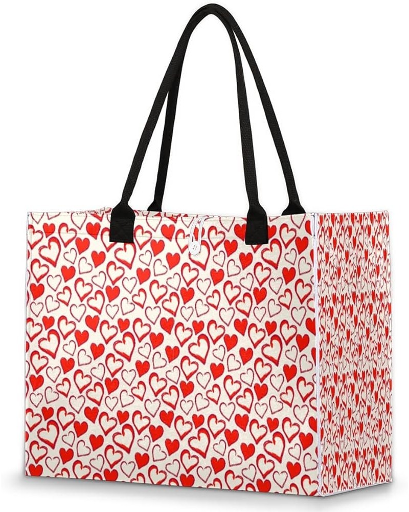 Paw Print Large Tote Bag Colorful Paws Large Shoulder Bag For Women Teachers Nurses Work Shopping Travel Daily Use Red Heart ...