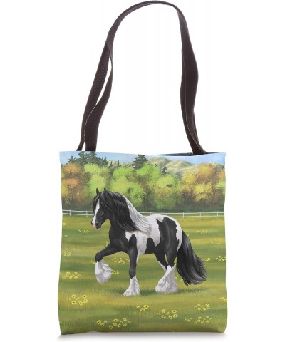 Black Pinto Piebald Gypsy Vanner Irish Cob Draft Horse Tote Bag $15.89 Totes