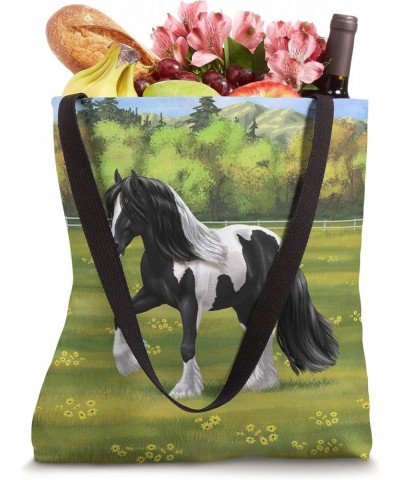 Black Pinto Piebald Gypsy Vanner Irish Cob Draft Horse Tote Bag $15.89 Totes