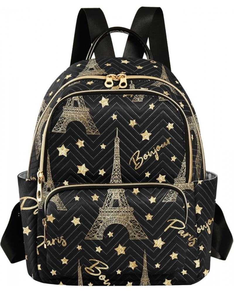 Gold Eiffel Tower Star Mini Backpack Purse for Women Travel Bag Fashion Daypack Back Pack Shoulder Bag Multicolor Small $14.8...