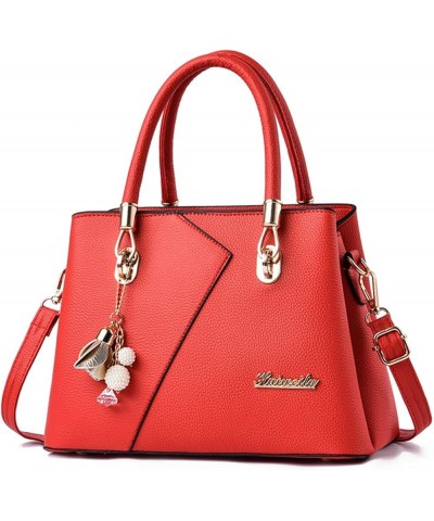 Womens Fashion Stiching Multi Pocket Handbag Top-Handle Bags Shoulder Bag Pu Leather Shoulder Crossbody Bags Red $16.65 Shoul...