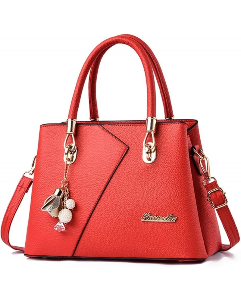 Womens Fashion Stiching Multi Pocket Handbag Top-Handle Bags Shoulder Bag Pu Leather Shoulder Crossbody Bags Red $16.65 Shoul...