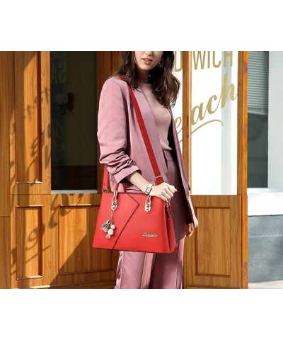 Womens Fashion Stiching Multi Pocket Handbag Top-Handle Bags Shoulder Bag Pu Leather Shoulder Crossbody Bags Red $16.65 Shoul...