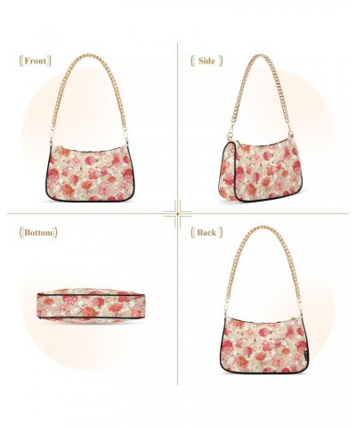 Flower Florals Shoulder Bag for Women Clutch Shoulder Purse Chain Bag with Zipper Closure Women's Tote Hobo Handbags Wallet P...