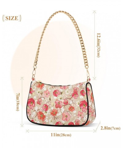 Flower Florals Shoulder Bag for Women Clutch Shoulder Purse Chain Bag with Zipper Closure Women's Tote Hobo Handbags Wallet P...