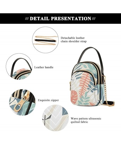 Floral Leaves Tropical Gray Phone Purse PU Leather Women Shoulder Purses Quilted Designer Satchels Bags Tropical Palm Leaf Ju...