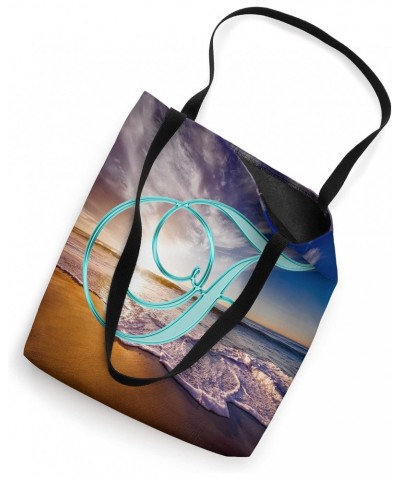 F Teal Beach Ocean Sunset Sand Wave Initial Letter Name Tote Bag $10.71 Totes