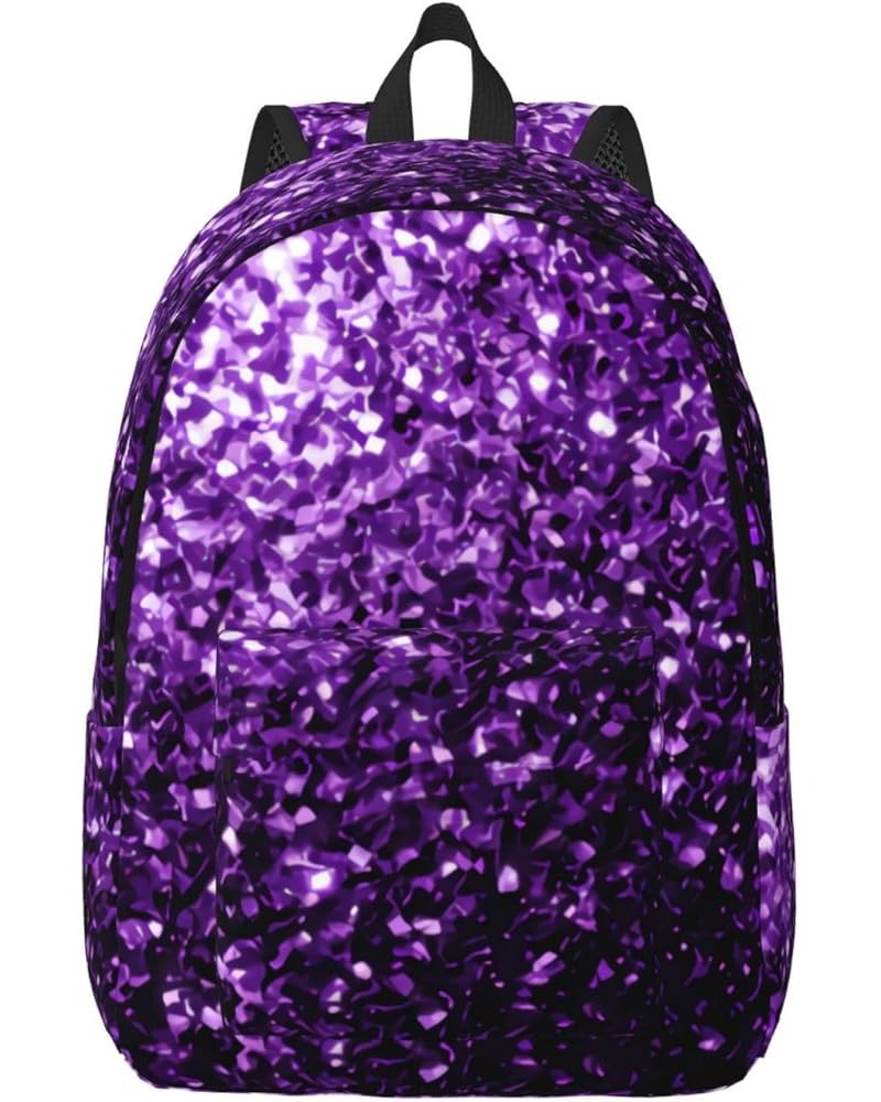 Beautiful Purple Glitter Print Unisex Canvas Backpack Cute Backpack For Travel Sports Casual Aesthetic Backpack Black Small $...