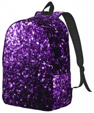 Beautiful Purple Glitter Print Unisex Canvas Backpack Cute Backpack For Travel Sports Casual Aesthetic Backpack Black Small $...