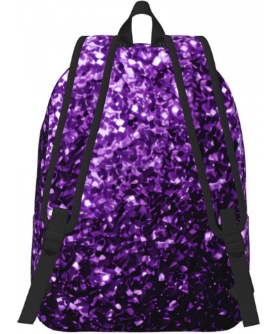 Beautiful Purple Glitter Print Unisex Canvas Backpack Cute Backpack For Travel Sports Casual Aesthetic Backpack Black Small $...