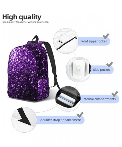 Beautiful Purple Glitter Print Unisex Canvas Backpack Cute Backpack For Travel Sports Casual Aesthetic Backpack Black Small $...