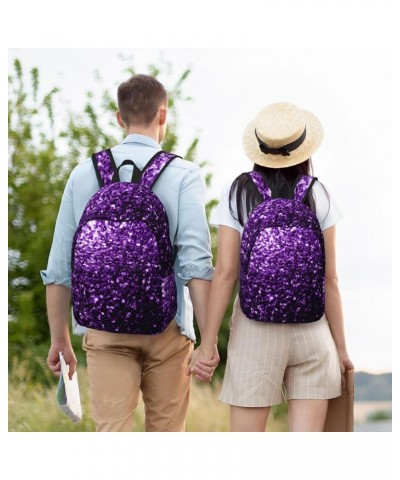 Beautiful Purple Glitter Print Unisex Canvas Backpack Cute Backpack For Travel Sports Casual Aesthetic Backpack Black Small $...