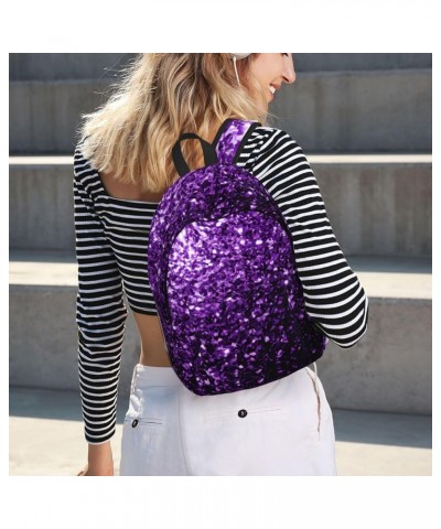 Beautiful Purple Glitter Print Unisex Canvas Backpack Cute Backpack For Travel Sports Casual Aesthetic Backpack Black Small $...