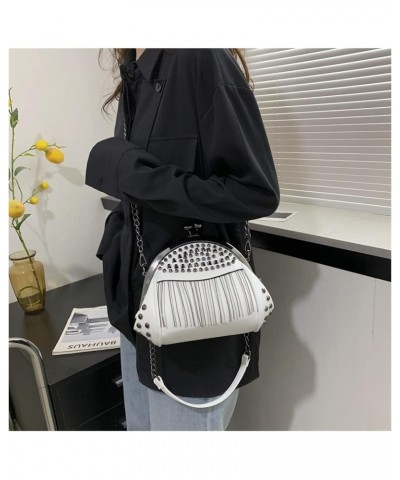 Fashion Women Shoulder Crossbody Bags Rivet Ladies Handbags Quality Leather Female Crossbody Tote Bag (Color : White, Size : ...