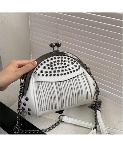 Fashion Women Shoulder Crossbody Bags Rivet Ladies Handbags Quality Leather Female Crossbody Tote Bag (Color : White, Size : ...