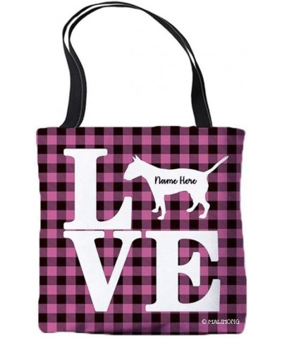 Dog Personalized Tote Bag Bull Terrier Silhouette Puppy Pink Lattice Bag Bull Terrier $9.89 Travel Gear